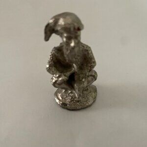Miniature Pewter Figurine – Seated Gnome with Pointed Hat